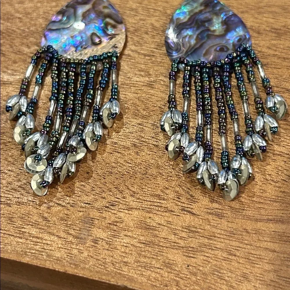 Earrings Iridescent Shells Boho Chic Whimsy Bohemian Beaded Dangle Earrings